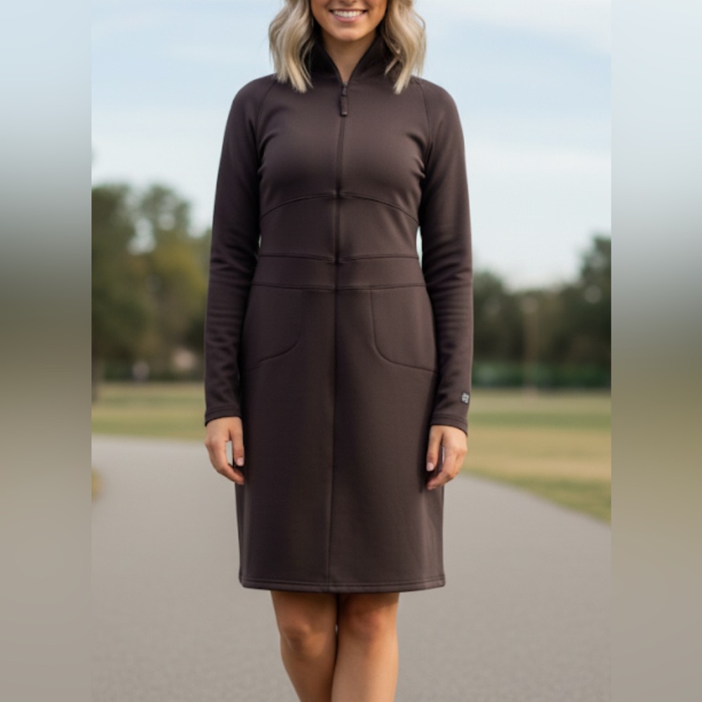 Athleta Cassidy Ponte Knit Scuba Brown Active Long Sleeve Dress Brown Size M